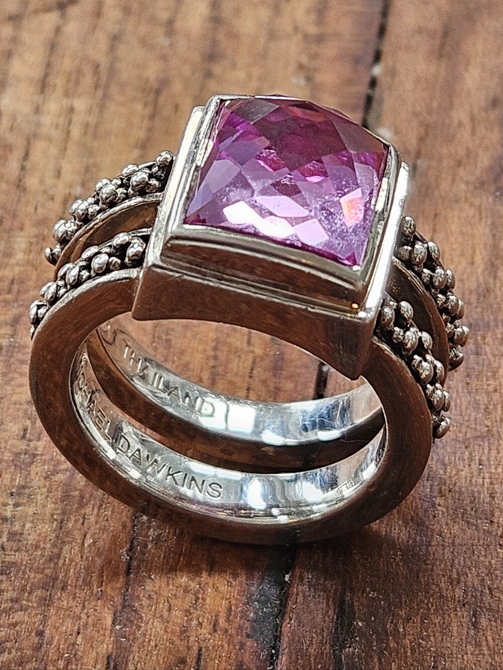 Chunky Michael Dawkins Sterling Silver Pink Square Gemstone Ring Sz 6